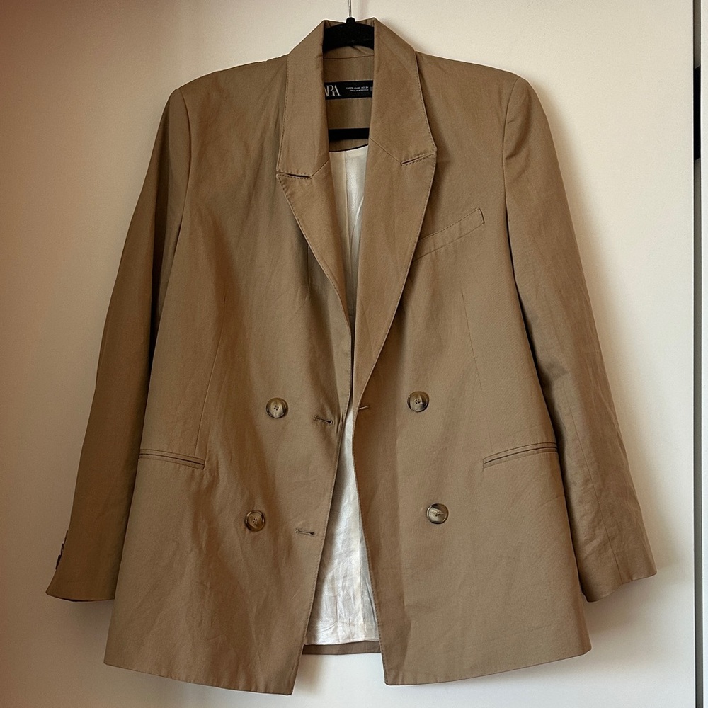 Zara Double-Breasted Beige Blazer Jacket
